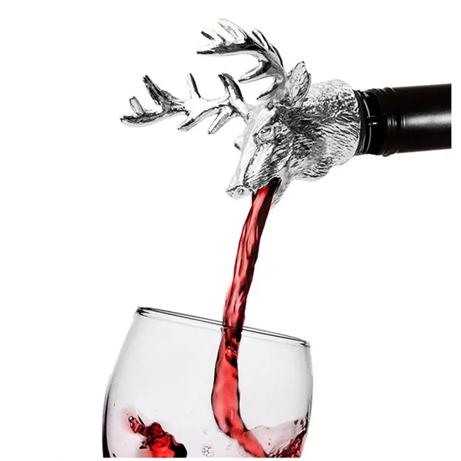 Wine Pourer and Stopper Wine Aerators Stainless Steel Deer Stag Head Wine Pourer Stags Head Bottle Stopper silver colors