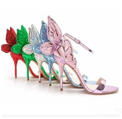 sophia webster gree rouge or ruban violet papillon femme gladiateur sandales à talons hauts chaussures de mariage pompes ailé fête dame sandales 2018