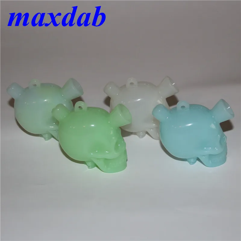 Glow in dark Travel Mini Bong narghilè in silicone Blunt Bong Bubbler Joint Smoking Bubble Small Water Pipe Skull Hand Pipes