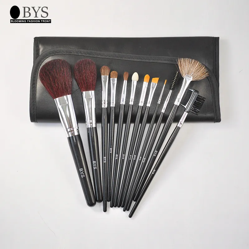 BYS 12pcs Black Makeup Brushes Set Powder Foundation Eyeshadow Eyeliner Lip Contour Concealer Smudge Make up Brush Tool Kit Bag