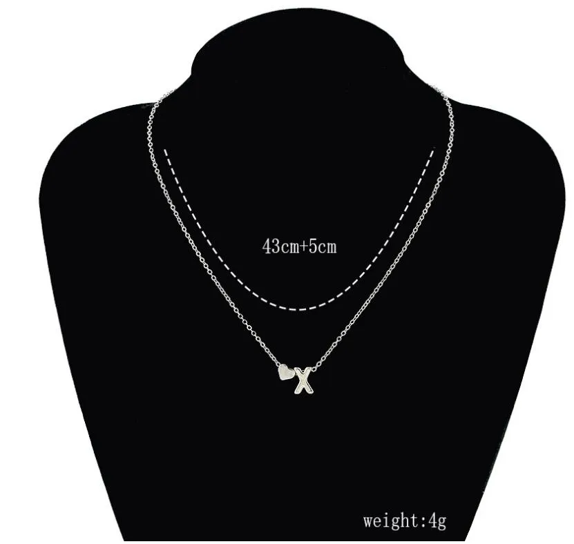 26 letras longas camisola cadeia choker pingente colar minúsculo amor coração pingentes para mulheres amantes collier presente ouro prata u-z