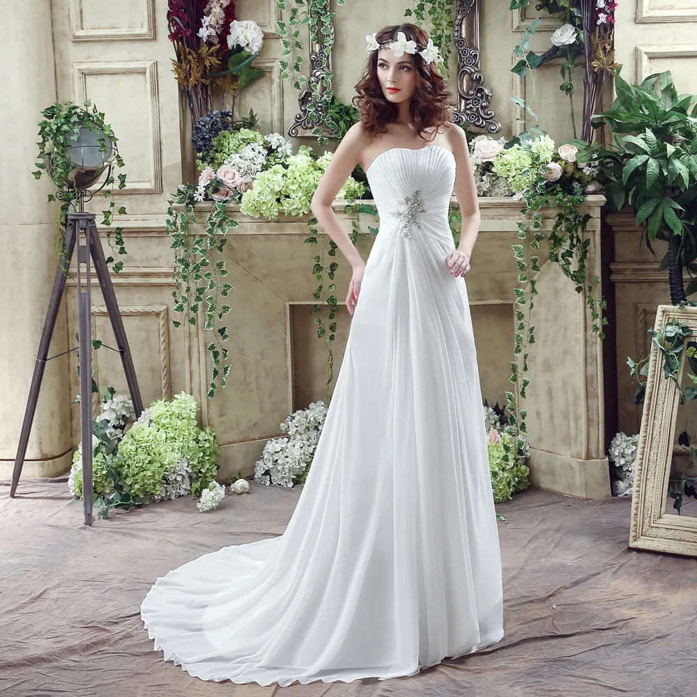 Chic Ruffle Sweetheart A-Line Chiffon one shoulder wedding dress for Plus Size Women - HY4226