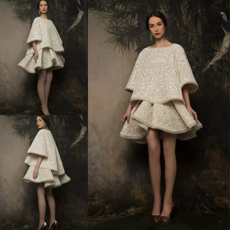 Krikor Jabotian 2019 Fashion Two Piece Evening Dresses Boat Neck Sexy Short Prom Dress Custom Made Lace Formal Gowns
