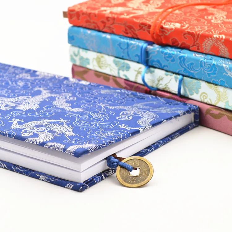 Large Joyous Coin Chinese Silk Notebook Gift Color Adult Diary Brocade Craft Vintage Business Hardcover Notepad Notebook 239a