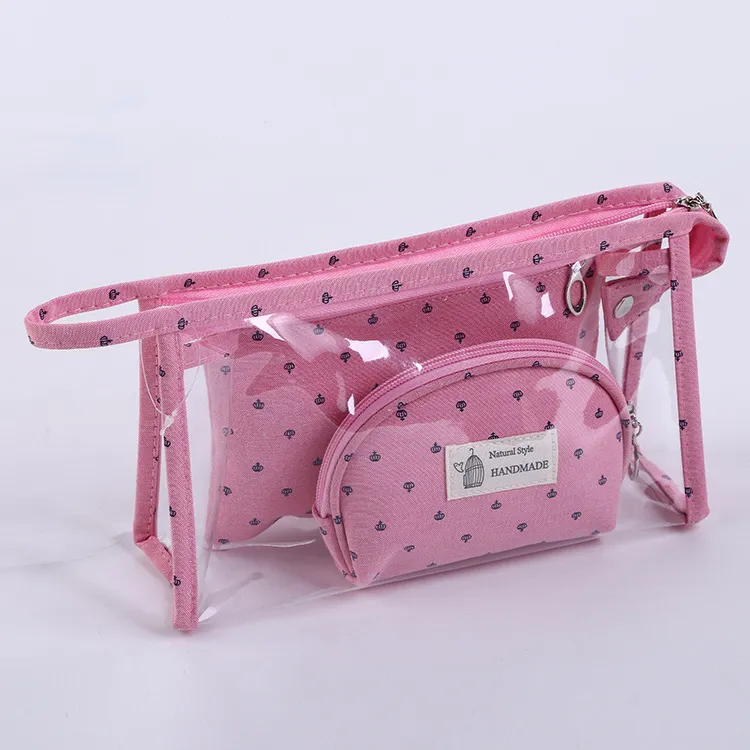 3 -stks set ritsroze roze make -uptas mode cosmetica houder heldere japanned clutch tas schattige reis toiletheren opbergtassen