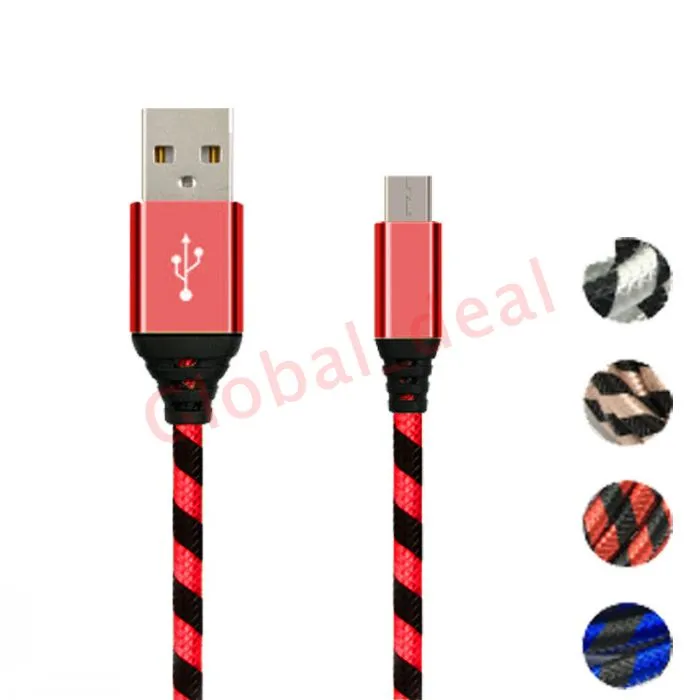 Zebra Style Metal Nylon Braid Micro USB-kabel Alloy Data Laddningskabel för Samsung Huawei Smartphone Hög kvalitet