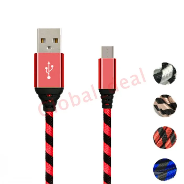 Zebra style Metal Nylon Braid Micro USB Cable Alloy Data Charging cable for samsung huawei smartphone high quality