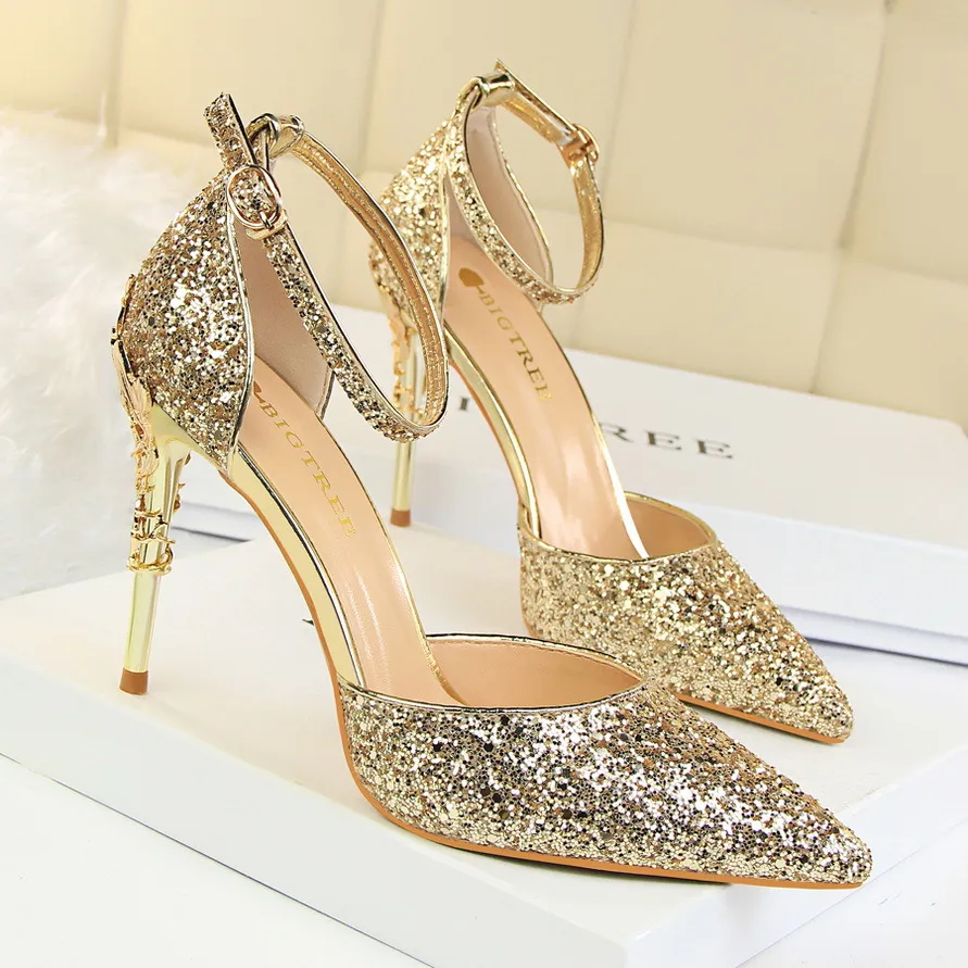 Summer Bling Sequined Wedding Shoes 9 5cm High Heel Party Evening Women's Sandals Luxury Desinger Ladies Casual Homecoming GI311H