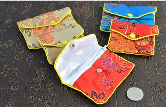 Wholesale Satin Fabric Zip Bags Small Coin Purse Bag Silk Pouch Gift Bags for Jewelry Credit Card Holder Women 8x10cm 10x12cm 120pcs/lot