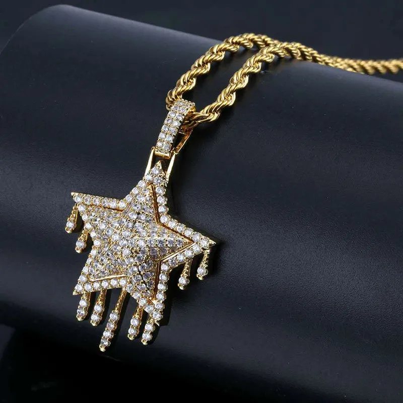 Nuevos collares de hip hop 18K oro blanco amarillo completo CZ borlas cúbicas estrella colgante collares para hombres mujeres regalo caliente