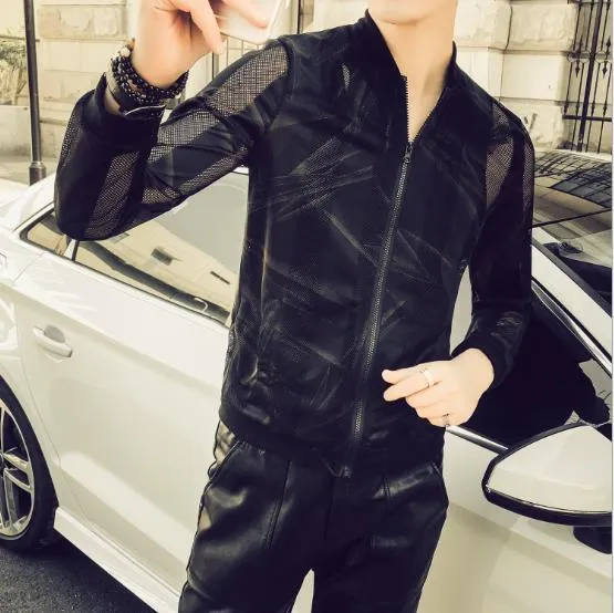 2018 Sun Protection Clothing Men Fashion Transparent Black Jacket Men Thin Slim Fit Night Club Casual Mens Jackets Plus 5XL