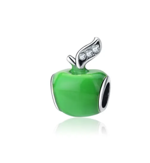 Partihandel 30st Silver Charm Pärlor Röd Grön Apple European Charms Bead Fit Pandora Snake Chain Armband Necklac Fashion DIY Smycken Xmas