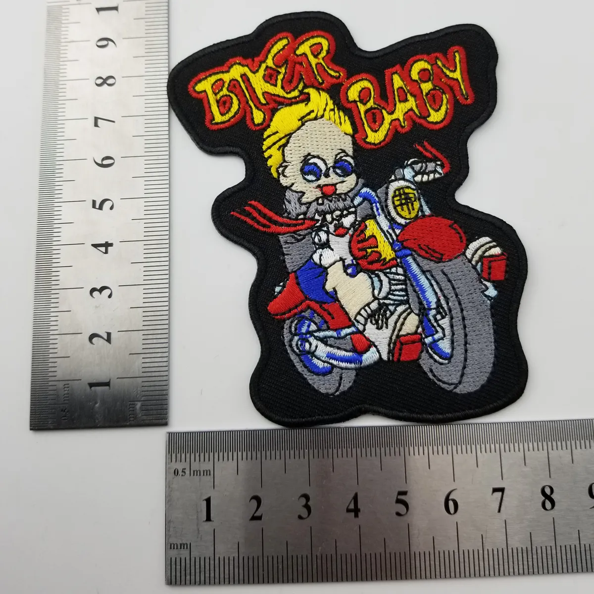 Cheap Cartoon Biker Baby Little Boy Riding Motorcycle Embroidery Patch Iron on Badge for Kids Clothes 4 Inch 249P