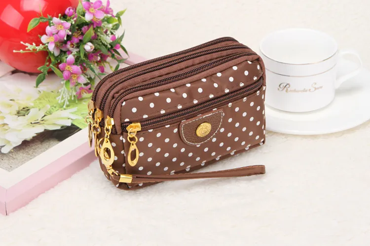New fashion girl women's wallet credit card key phone holder zipper purse lady dot handbags top quality
