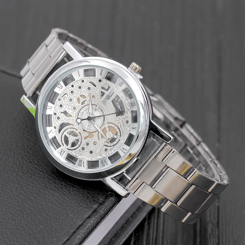 ファッションユニセックスメンズ女性金属鋼合金ウォッチ中空ローマデザインドレスクォーツ腕時計のための卸売の腕時計