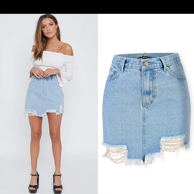 Jupe en jean déchirée sale