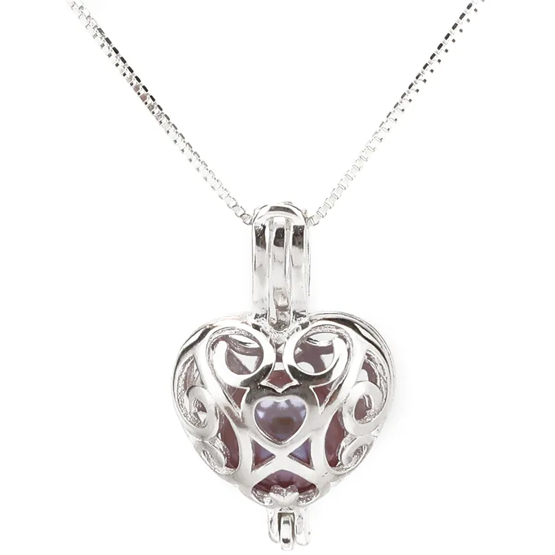 925 Sterling Silver Pick A Pearl Cage Heart Locket Pendant Halsband Boutique Lady Gift