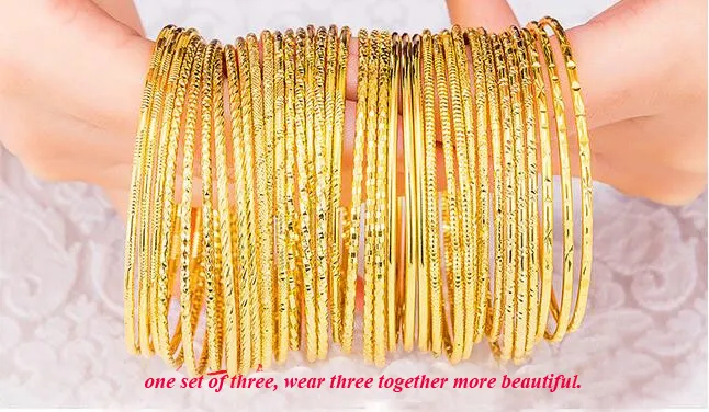 24k real gold plated gold color bracelet size 2mm 12 kind of design bangle for women jewelry retail wholesale