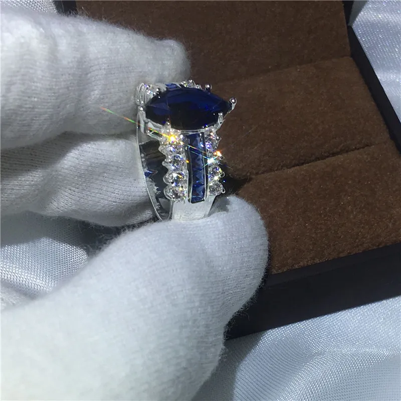 Vecalon Jewelry Marquise Cut 5ct Blue Diamonique CZ 925 Srebrny Srebrny Pierścień Weddła zaręczynowy dla kobiet