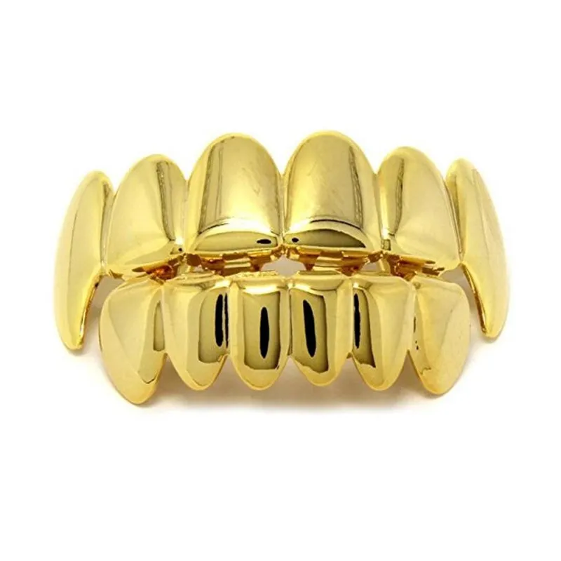 Nieuwe hiphop gouden tanden grillz top bodem tandheelkundige grills mond punk tanden caps cosplay feest tanden rapper sieraden set