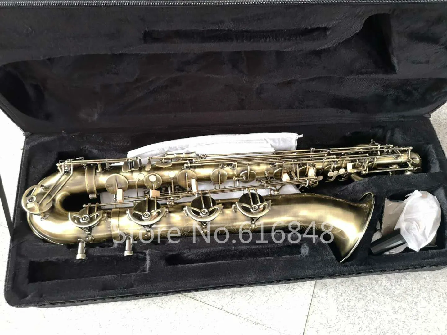 Ny ankomst Margewate Brass Baritone saxofon Antik kopparyta E Platusmusikinstrument med fodral kan anpassas logotyp