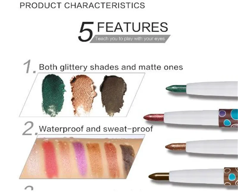 Beauty Cosmetics Glitter Eyeshadow Pencil Waterproof Colorful Makeup Pen Eyeliner Glitter Lip Eye Liner Pencil 