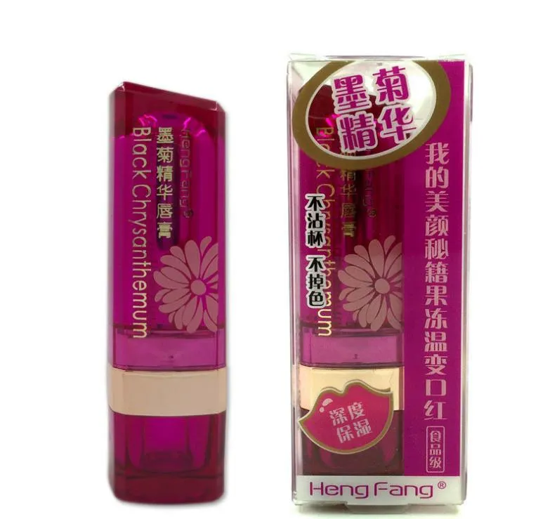 Black Crysanthemum Lipstick 3 Fruit Flavors Temperatura modificata Lip Balm Moisturizer Lips 3.5g Makeup