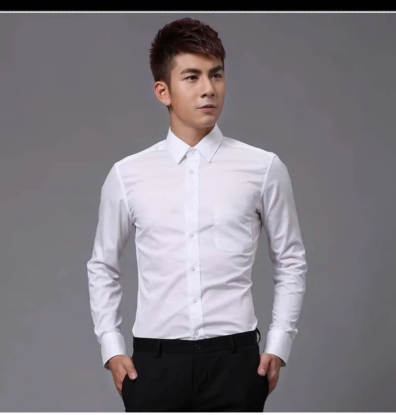 White Cotton Long Sleeve Groom Shirt Men Formal Occasions Dress Shirts