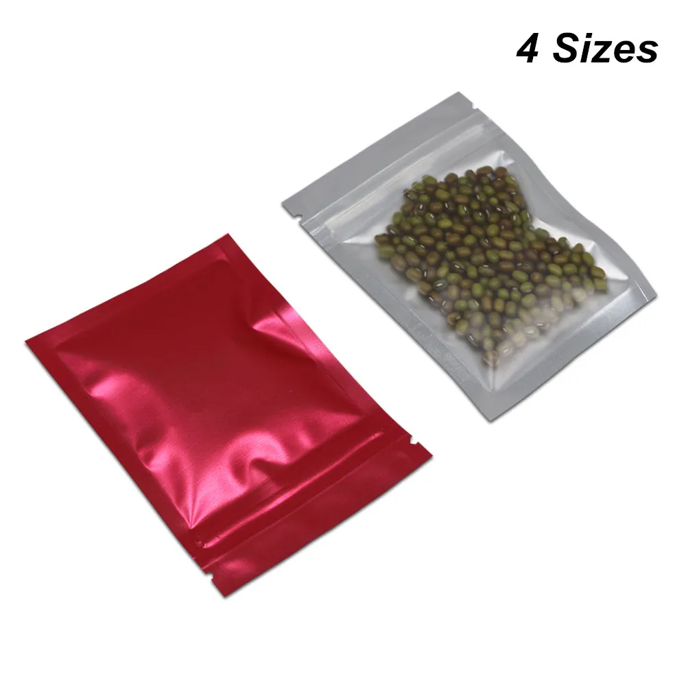 Back Red Resealable Foil Mylar Zipper Packaging Bags Aluminum Foil Food Storage Bags with Zipper Clear Front Foil Packing Material Pouches