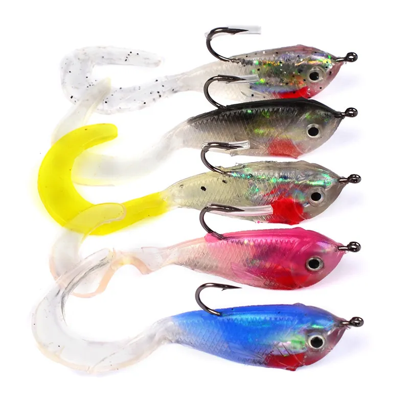 5 pz/lotto Morbido silicone Grub Richiamo di Pesca 5g 5 cm i Crankbaits D'acqua Dolce Minnow Vermi esca gancio