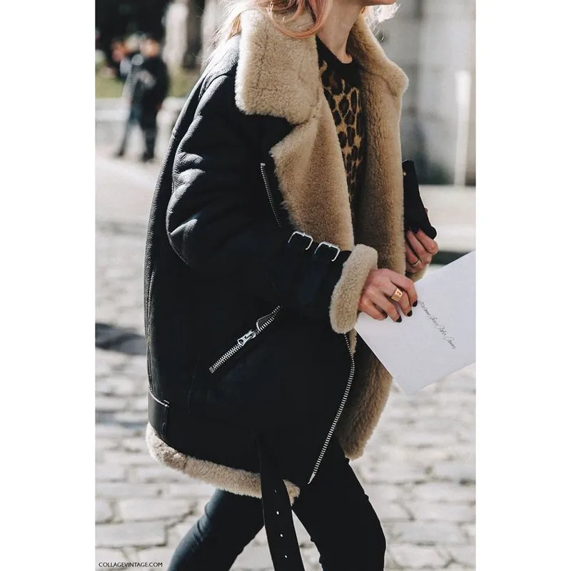 Women s Shearling Fur Coat with Zipper and Belt