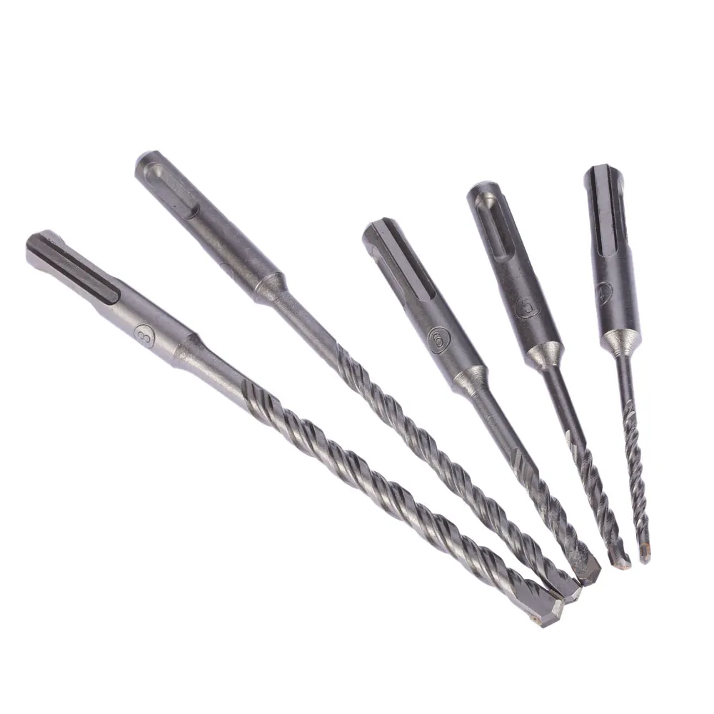 Freeshipping 5PCS / Lot 2 Pits Elektrisk Hammer Borr Bit Set 2 Slots SDS Shank Hammer Impact Borr Bit SDS Plus Rotary Betong Masonry Drill