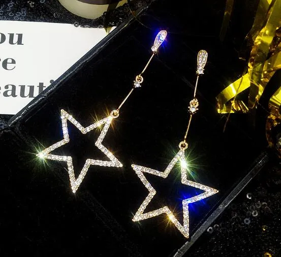 Yeni sıcak Kore versiyonu basit moda zarif seti elmas yıldız küpe sıcak satış uzun çukur-out yıldız kulak çıtçıt moda klasik exqui