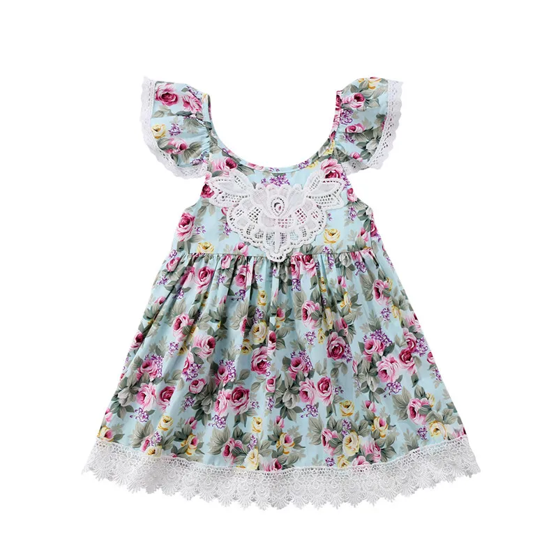 2018 Summer Little Girls Clothes Flower Lace Baby Dress Princess Kids Baby Girls Dress Toddler Floral Party Wedding Dress Children Sundress