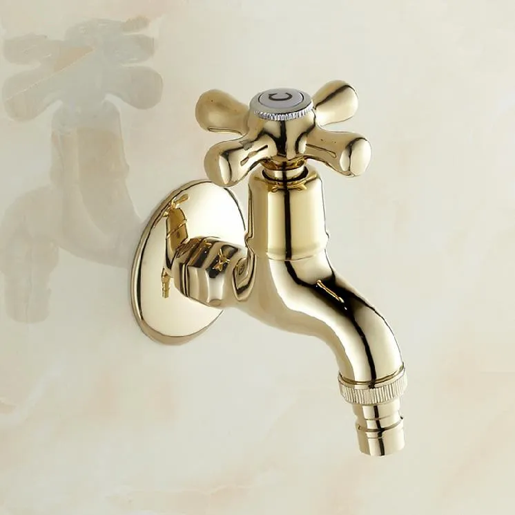 Bibcock Gold Mosiądz Góra Ścienna Pralka Kran Łazienka Narożnik Mały Dotknij Mop Basen Dekoracyjne Outdoor Garden Faucet 8587K