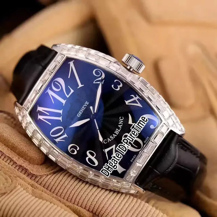 Migliore versione Casablanca 8880 cassa rettangolare in acciaio con cassa in acciaio quadrante nero Orologio automatico da uomo in pelle Orologi sportivi di alta qualità 64b2