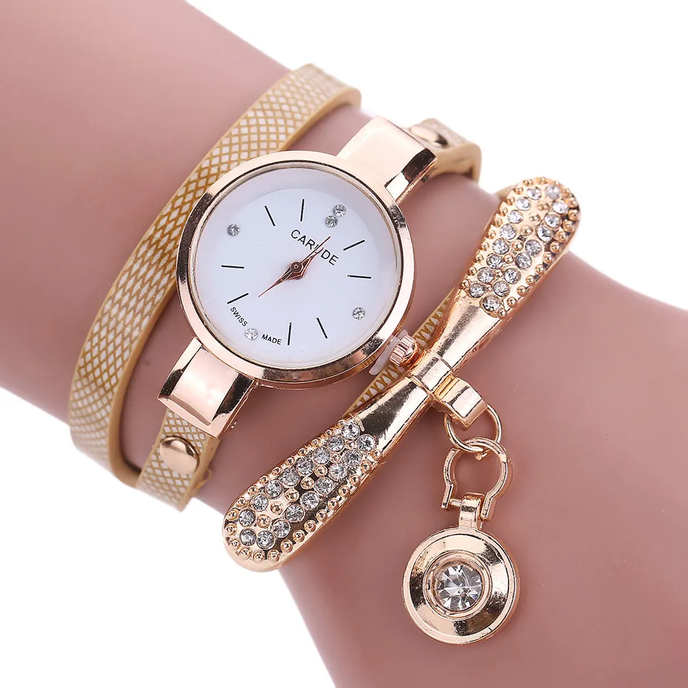 Kobiety Zegarki Moda Casual Bransoletka Zegarek Kobiety Relogio Skórzany Rhinestone Analogowy Zegarek Kwarcowy Zegar Kobieta Montre Femme W4