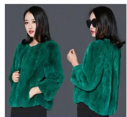 2018 New design women s luxury genuine rex rabbit fur o neck loose solid color three quarter sleeve short fur coat casacos plus size 5XL