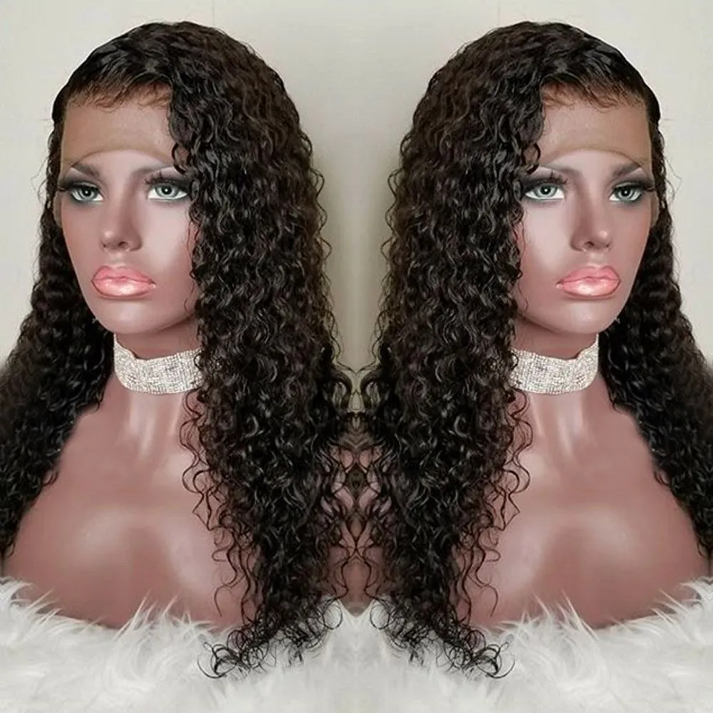 Transparent HD Curly Lace Front Human Hair Wigs-Glueless 130% Densitet Brasilianska Virgin Remy Paryker med Baby Hairs För Afroamerikaner 12 tums Naturfärg Diva1