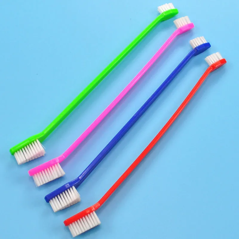 Wholesale Dog Double Head Toothbrush Escova de Dente Escova de Dente Grooming Gato Pet Higiene Dental Ferramentas de Limpeza Do Dente wen5773