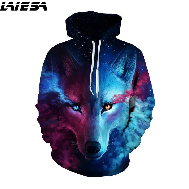 LIESA Wolf 3D Hoodies Männer Frauen Pullover mit Kapuze Sweatshirt 3D Hoodie Anime Galaxy Löwe Space Tiger Animal Print Streetwear Hoody