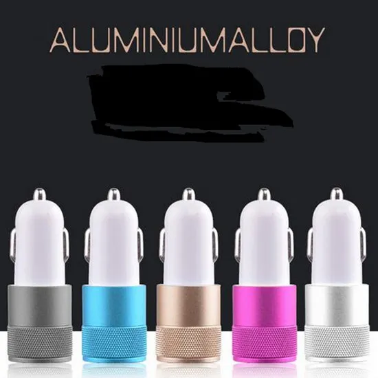 Aluminium Alloy Dual USB-laddare 2.1a 1a 2 USB-portar Metallladdare för iPhone Samsung Smartphones