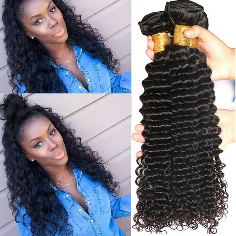 Tissage en brésilien naturel Deep Wave, 100% cheveux naturels non traités, Extensions de cheveux, de 3