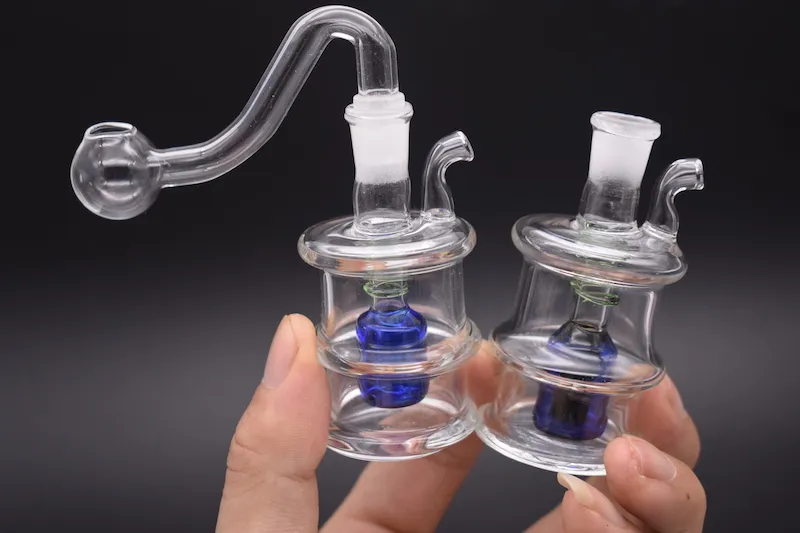 10mm Mini Glass Bongs Spiraal Recycler DAB Oil Rigs Waterpijp 10mm Joint Water Bong met Banger en Slang