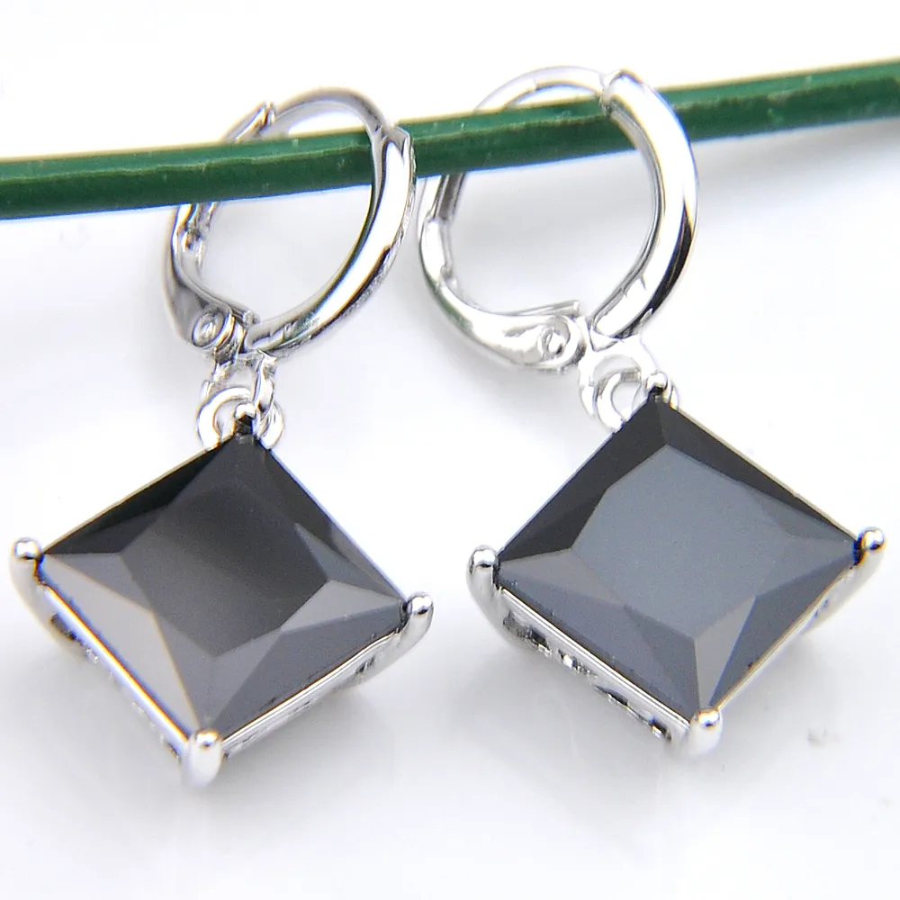 Luckyshine Jewelry Set Fashion Wedding Square Black Onyx Crystal Cubic Zirconia 925 Silver Pendants Necklaces Earrings