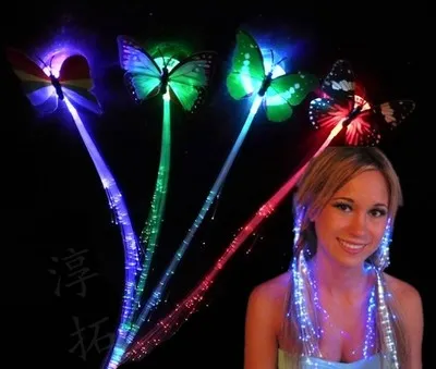 Flash vlecht haar clip met vlinder kleurrijke lichtgevende vlechtvezel optische zijden haar clip groothandel led-verlichting flash hairspin bar juichen