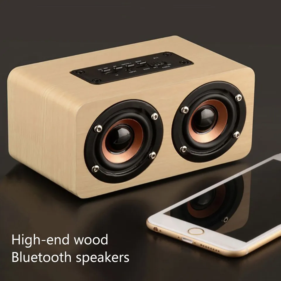 30pcs / lot 10W Sortie Rétro Bois Sans Fil Bluetooth Haut-Parleur Portable HiFi Haut-Parleur Bluetooth Mini 3D double haut-parleur USB charge MEILLEUR