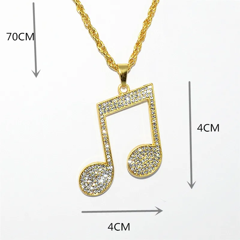 Uodesign rhinestone rytm pendlar halsband män hiphop musik notera lång kedja guld färg legering halsband