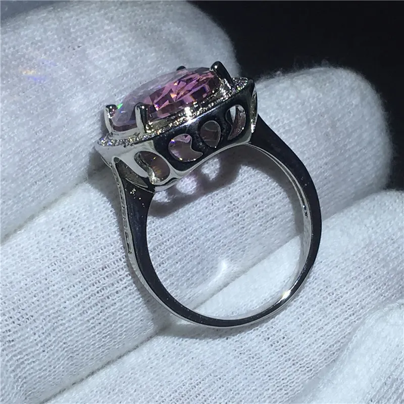 Trendy Sieraden Vrouwelijke Verjaardag Ringen Ovaal Cut 10CT Pink 5A Zirkoon CZ Witgoud Gevuld Bruiloft Band Ring voor Dames Bruids