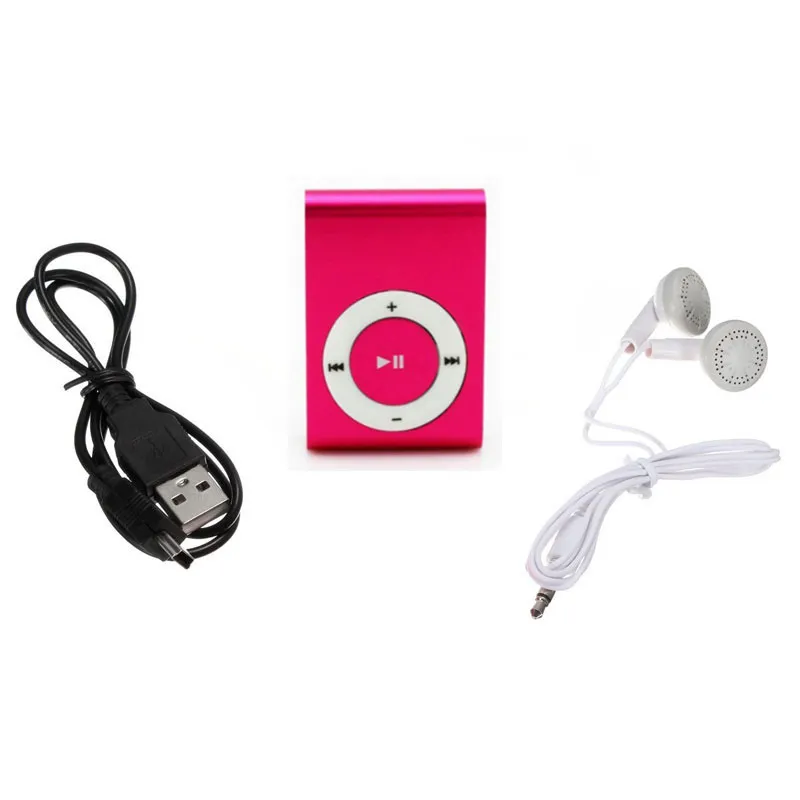 Mini lecteur MP3 portable à clip en métal avec 8 couleurs de bonbons sans carte mémoire Sport lecteur de musique 3,5 mm avec fente TF câble USB pour écouteurs